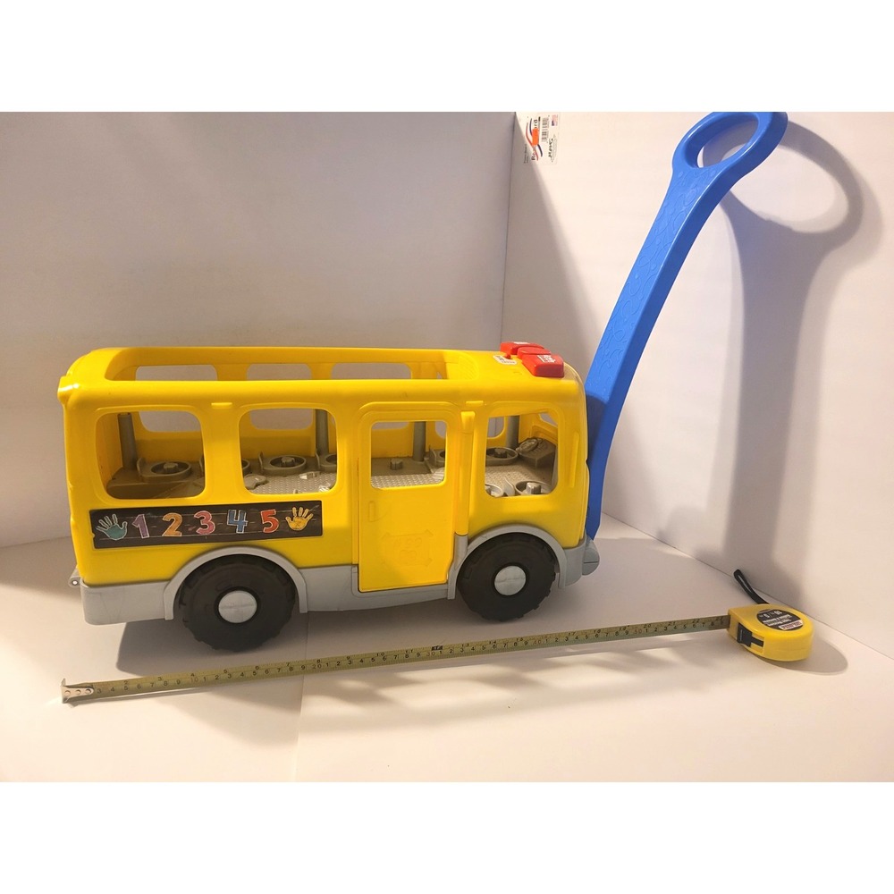 Fisher-Price Little People Yellow School Bus Push Along Vehicle Blue Ramp Handle